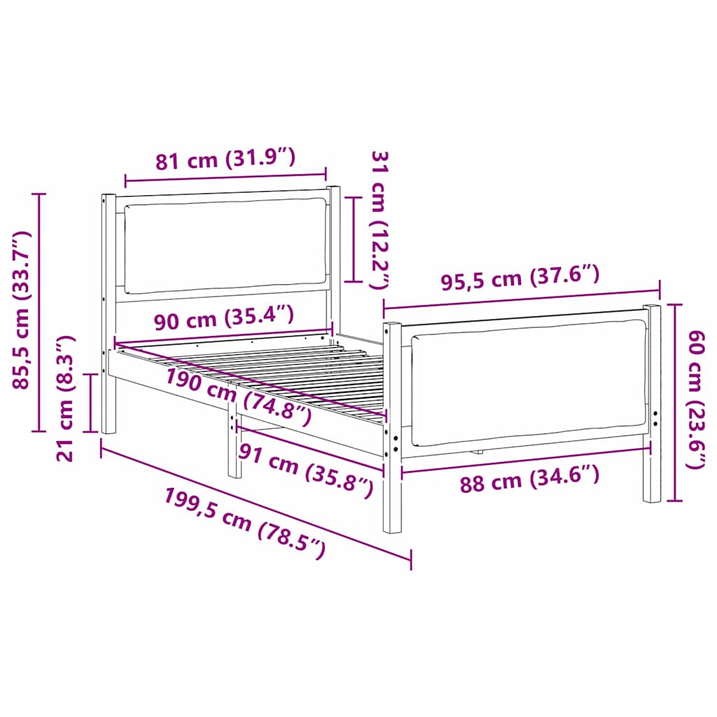 Krevetna konstrukcija s uzglavljem Crna 90 x 190 cm tkanina
