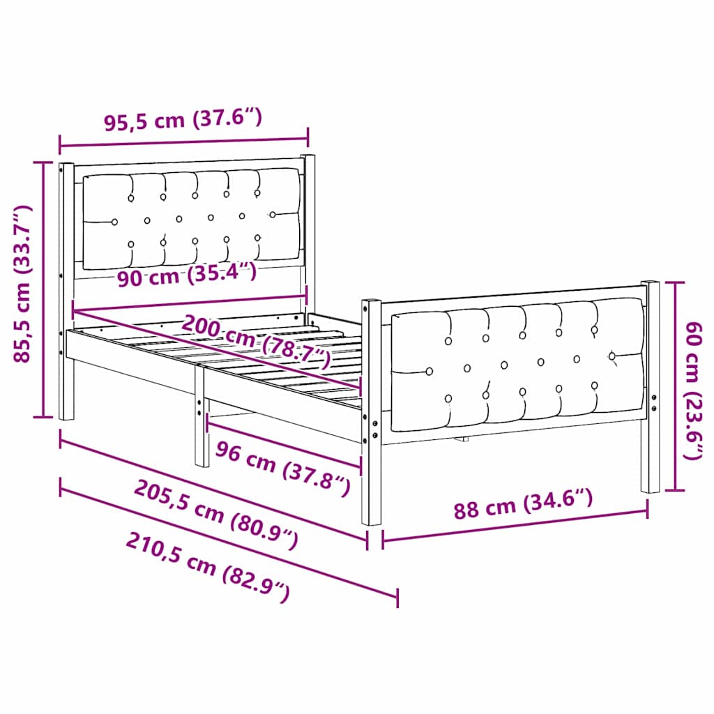 Krevetna konstrukcija s uzglavljem Svijetlo siva 90 x 200 cm