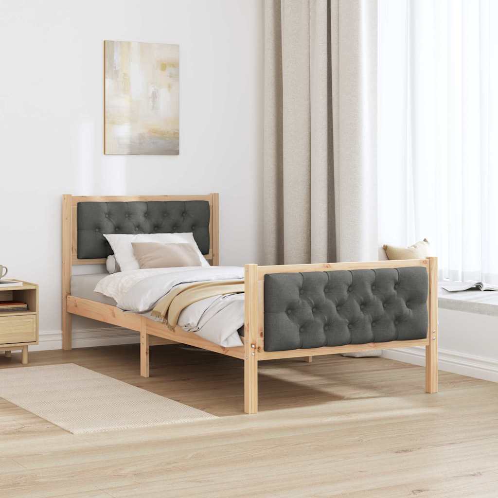 Krevetna konstrukcija Tamno siva 90 x 200 cm Čvrsto borovo drvo Smeđa