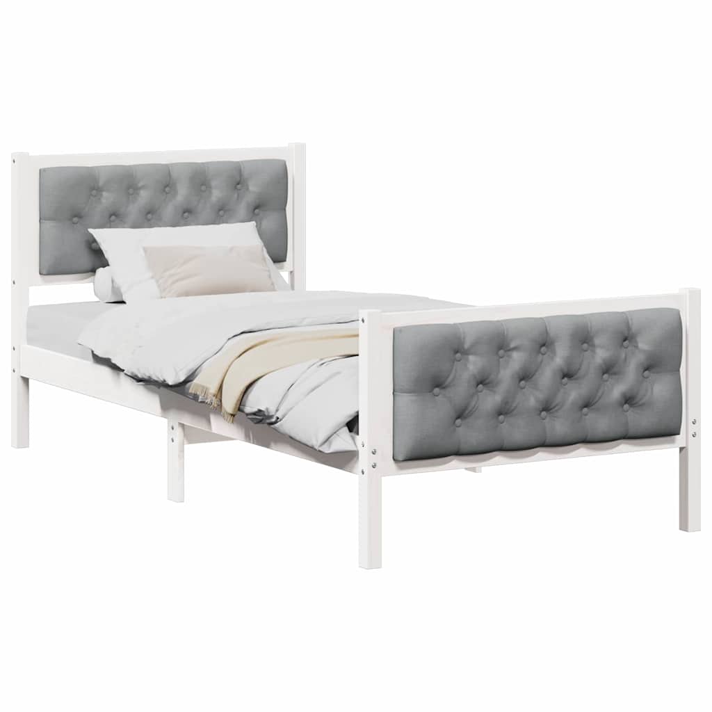 Krevetna konstrukcija s uzglavljem Svijetlo siva 90 x 190 cm Bijela