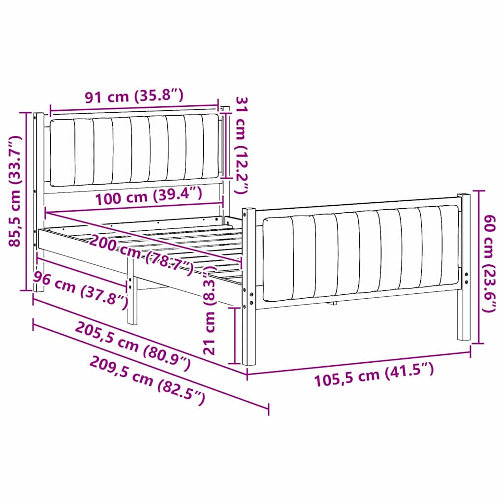 Okvir kreveta Smeđa i taupe 100 x 200 cm Masivna borovina