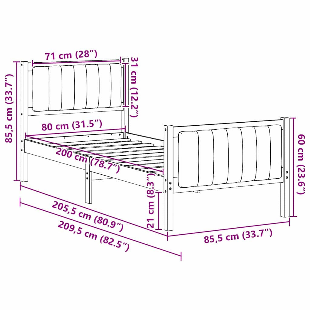 Okvir kreveta s uzglavljem Smeđa i svijetlo siva 80 x 200 cm