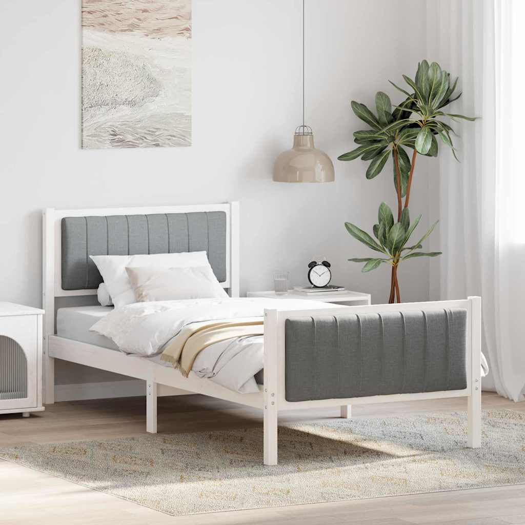 Okvir kreveta s uzglavljem Bijela i svijetlosiva 90 x 190 cm