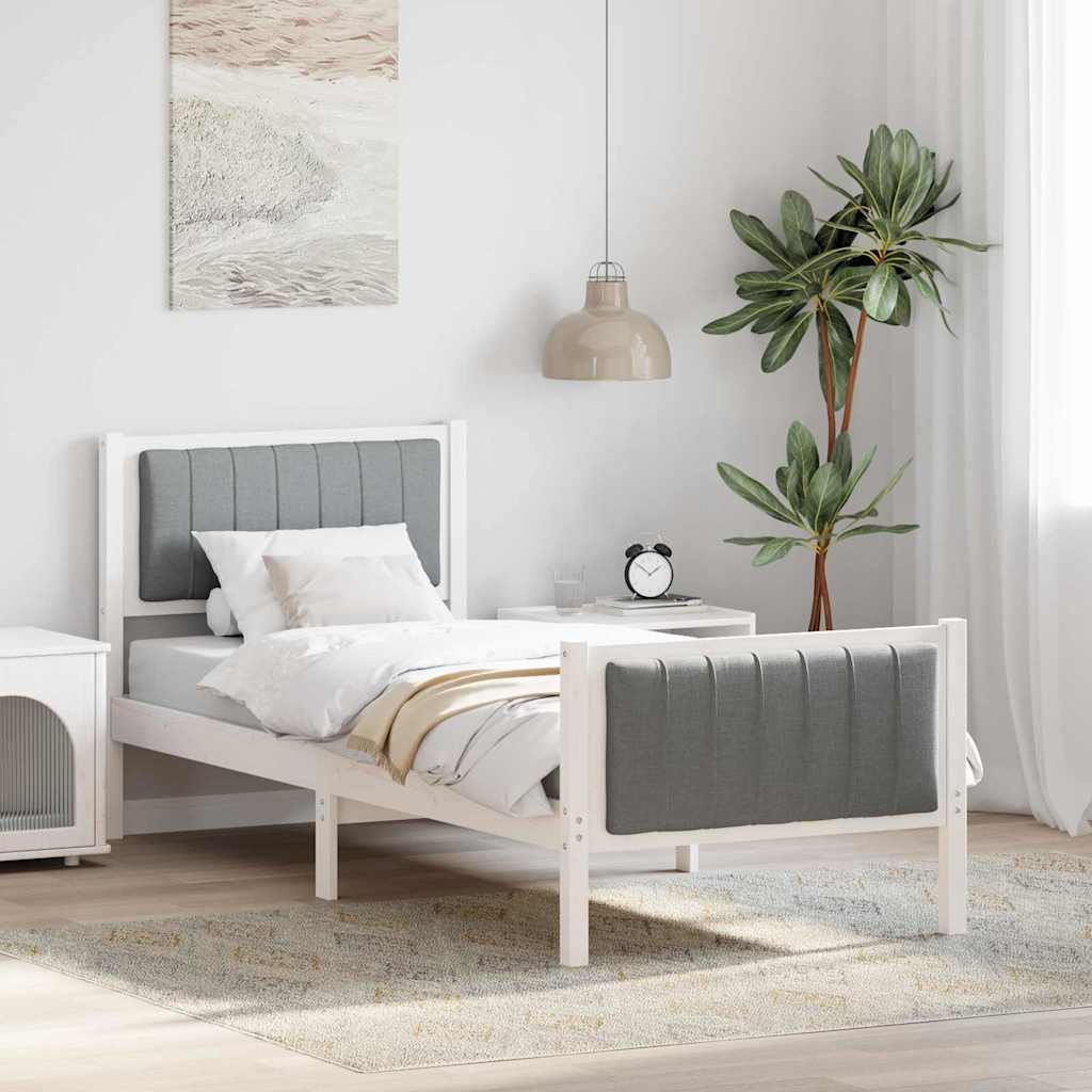 Okvir kreveta s uzglavljem Bijela i svijetlosiva 75 x 190 cm