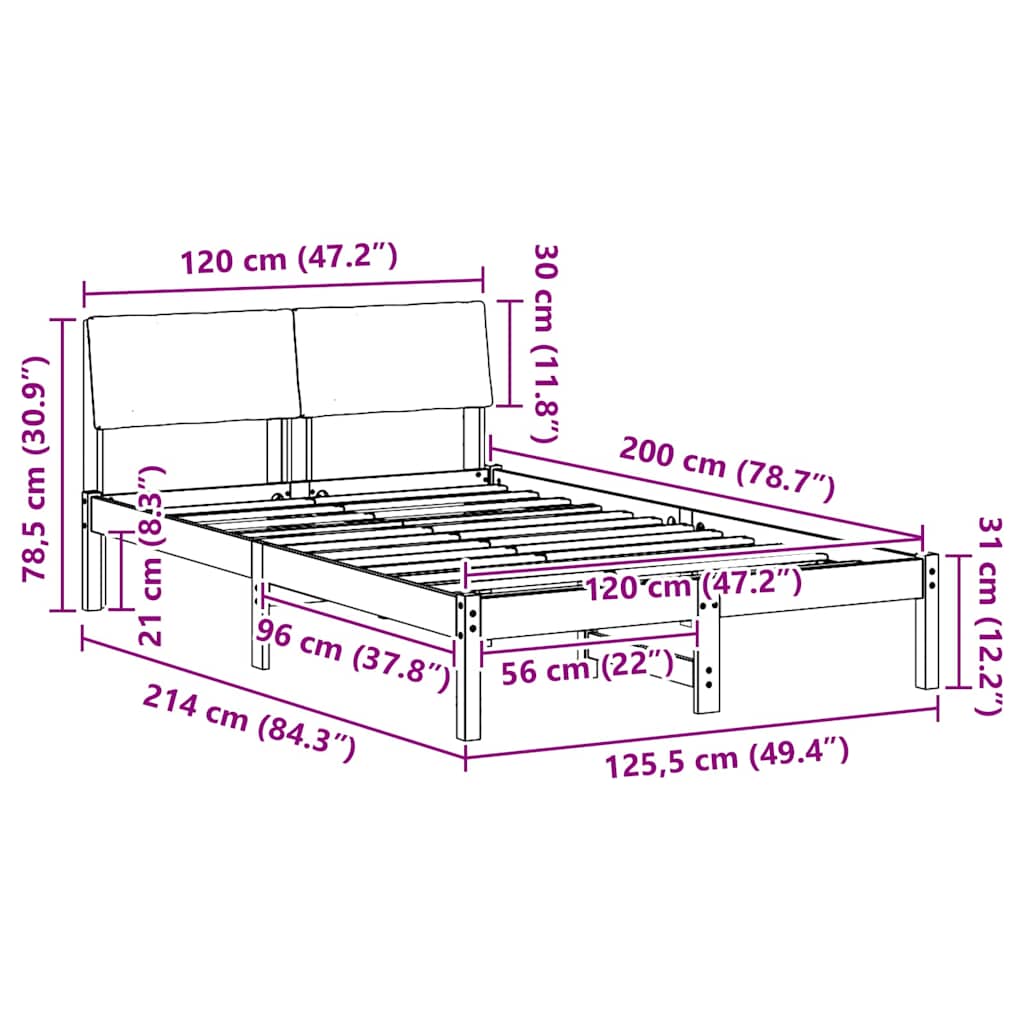 Okvir kreveta Smeđa i crna 120 x 200 cm Masivna borovina