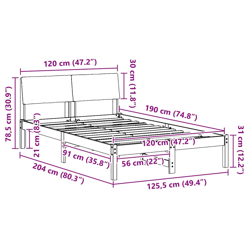 Okvir kreveta Smeđa i taupe 120 x 190 cm Masivna borovina