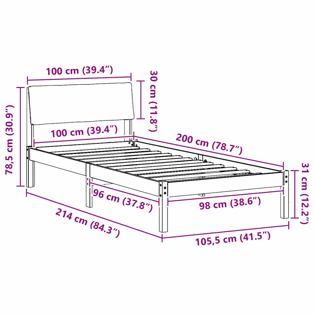 Okvir kreveta Smeđa i taupe 100 x 200 cm Masivna borovina
