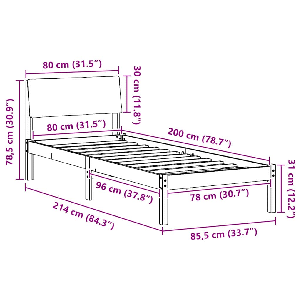 Okvir kreveta Smeđa i crna 80 x 200 cm Masivna borovina