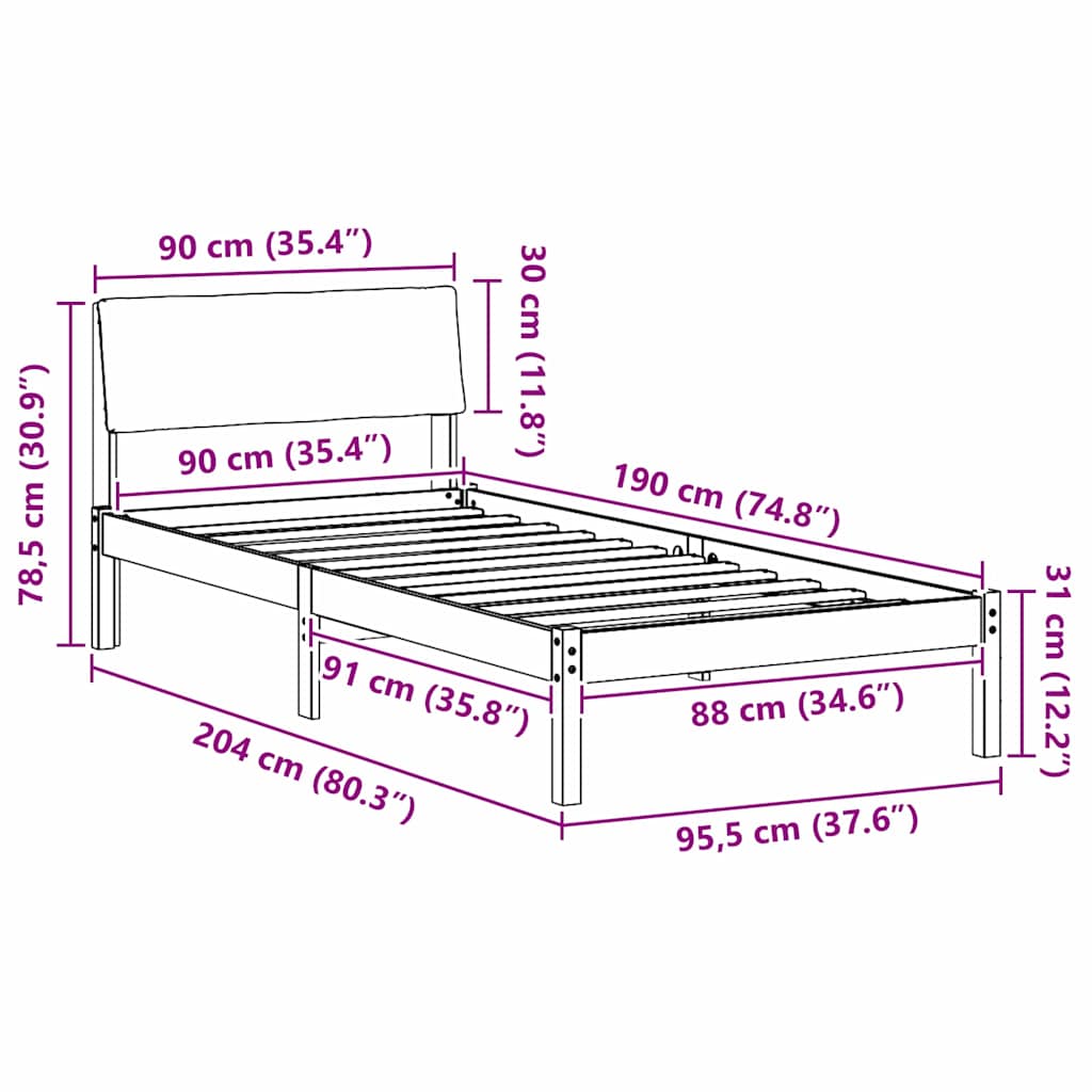 Okvir kreveta s uzglavljem Smeđa i svijetlo siva 90 x 190 cm