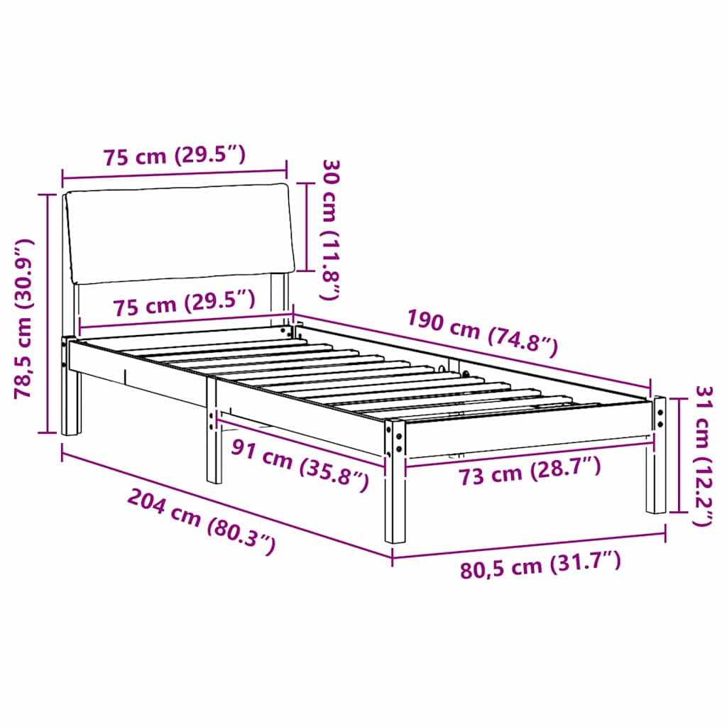 Okvir kreveta smeđe i tamnosivo 75 x 190 cm Masivna borovina