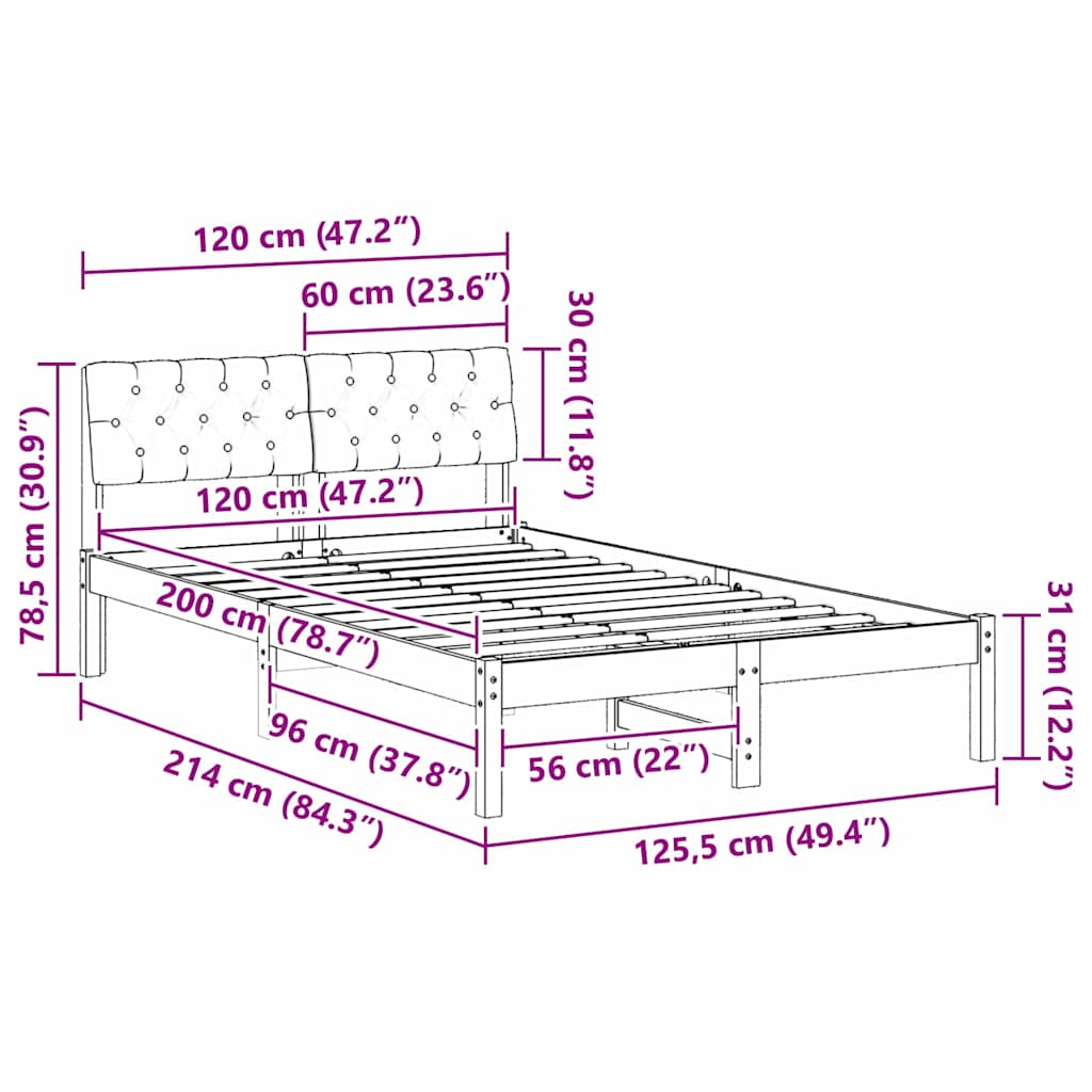 Okvir kreveta s uzglavljem Bijela i svijetlosiva 120 x 200 cm