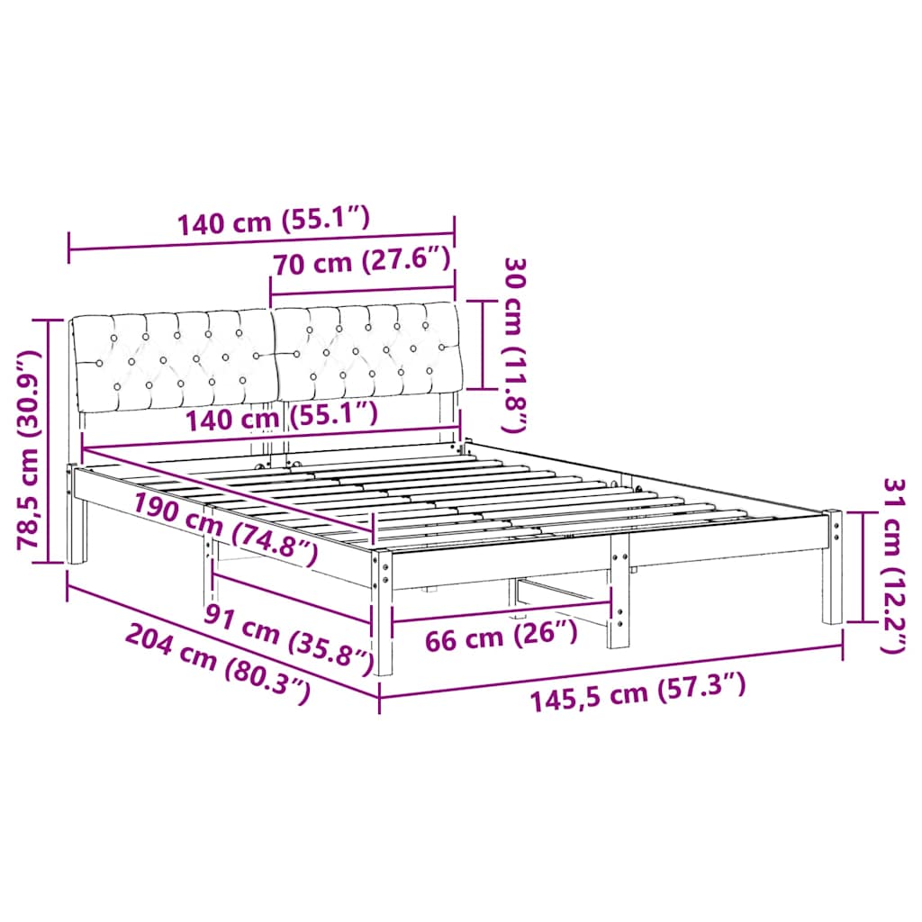Okvir kreveta Smeđa i taupe 140 x 190 cm Masivna borovina