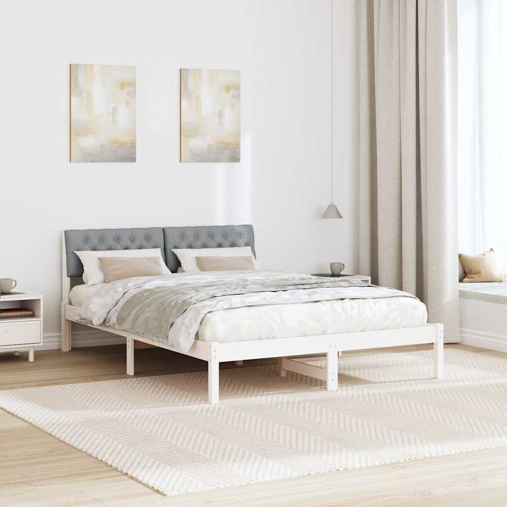 Okvir kreveta s uzglavljem Bijela i svijetlosiva 135 x 190 cm