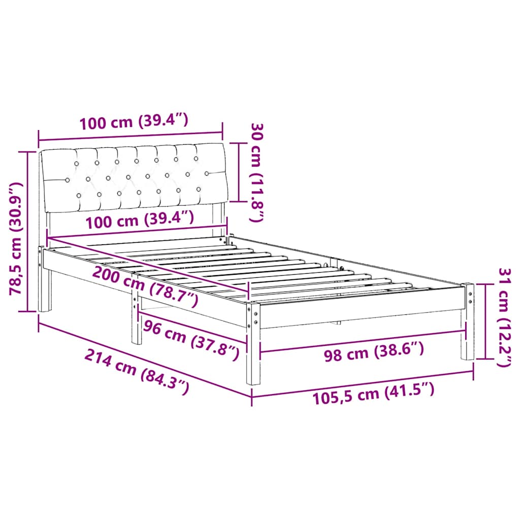 Okvir kreveta Smeđa i taupe 100 x 200 cm Masivna borovina