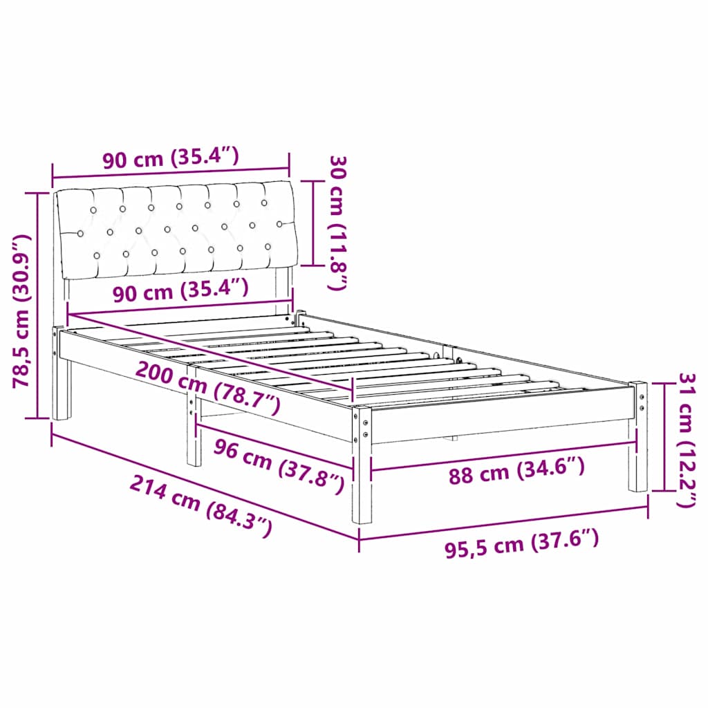Okvir kreveta s uzglavljem Smeđa i svijetlo siva 90 x 200 cm