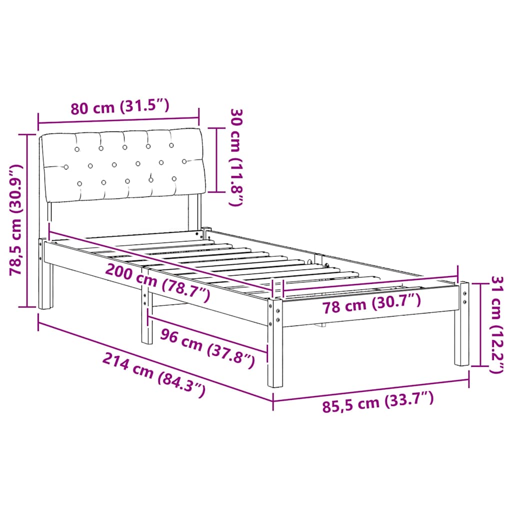 Okvir kreveta s uzglavljem Bijela i svijetlosiva 80 x 200 cm