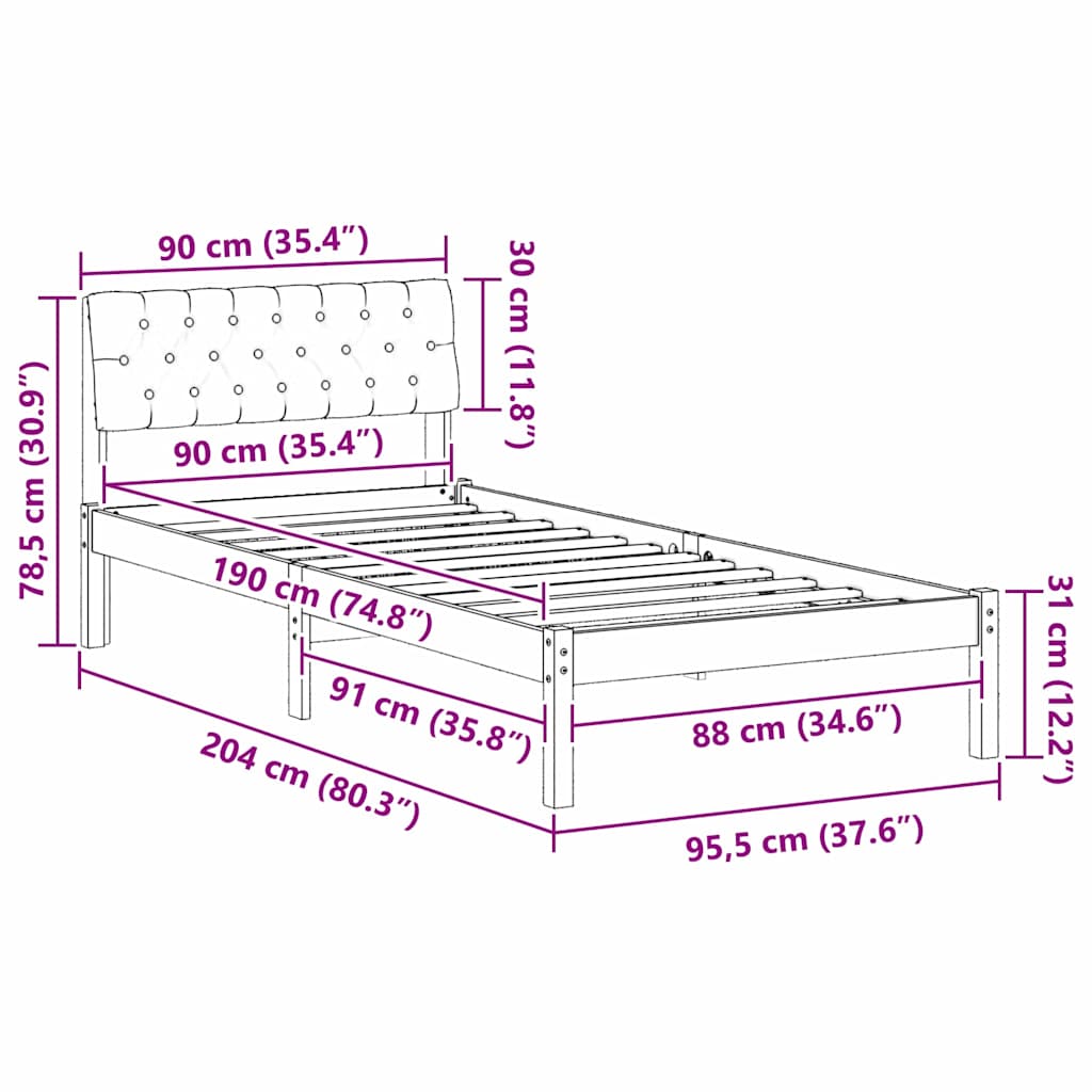 Okvir kreveta s uzglavljem Smeđa i svijetlo siva 90 x 190 cm