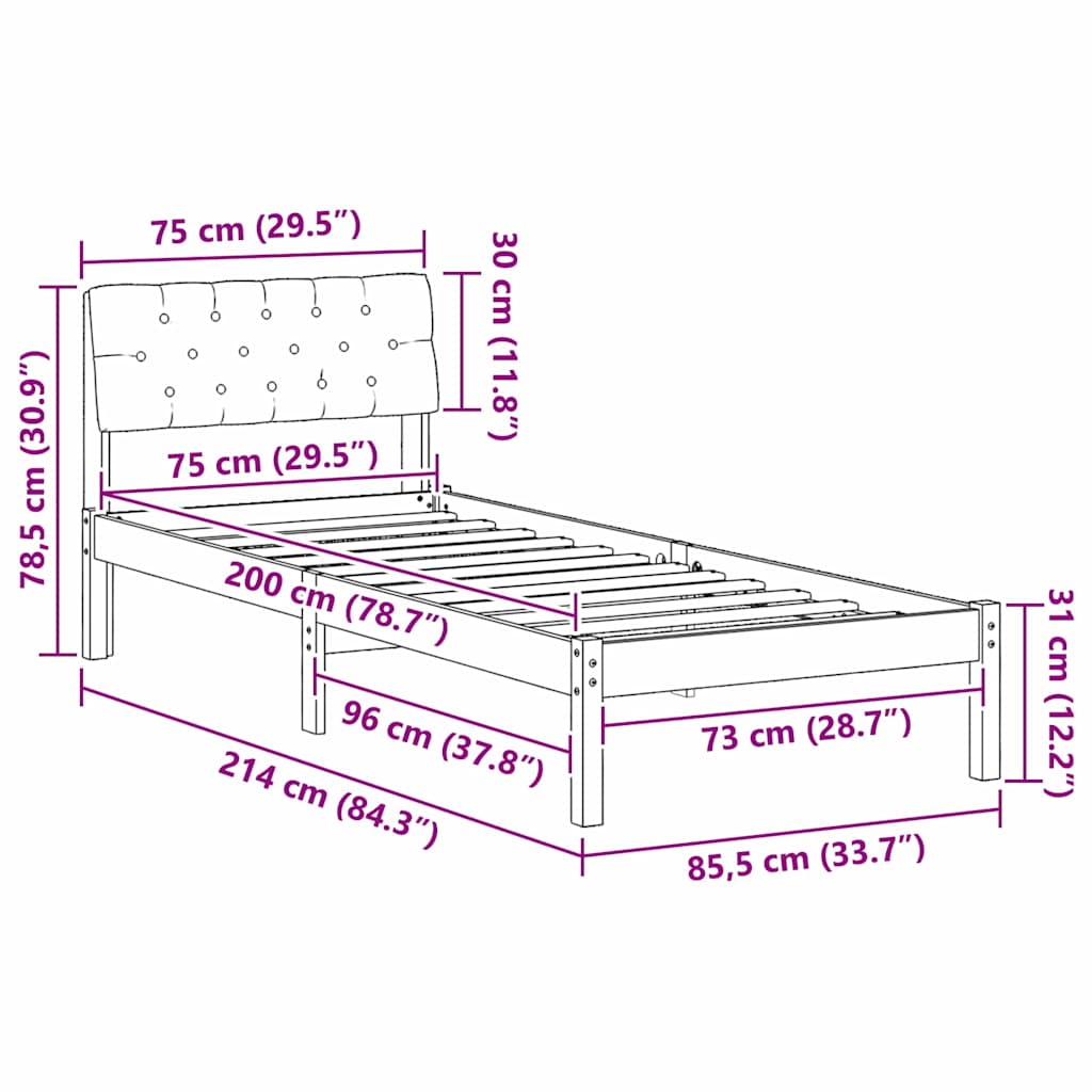 Okvir kreveta Smeđa i crna 75 x 190 cm Masivna borovina