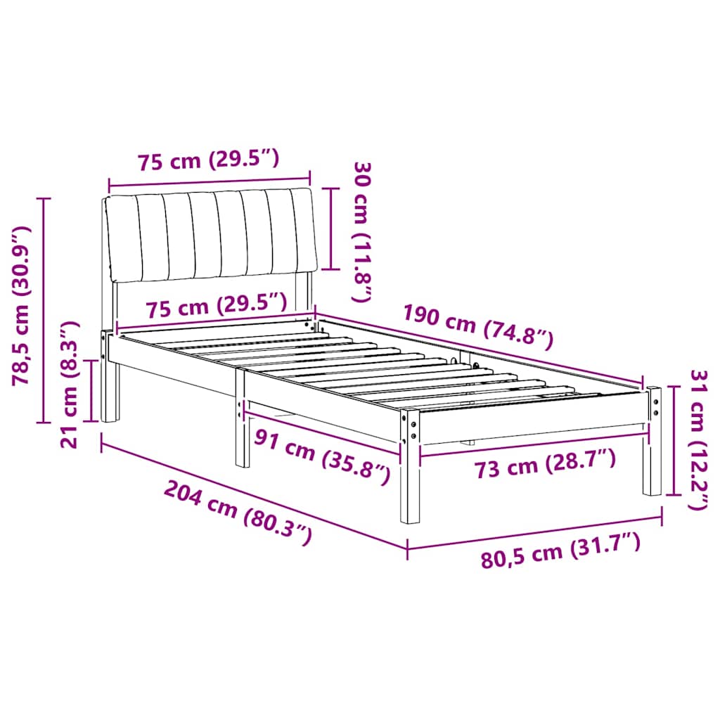 Okvir kreveta s uzglavljem Smeđa i svijetlo siva 75 x 190 cm
