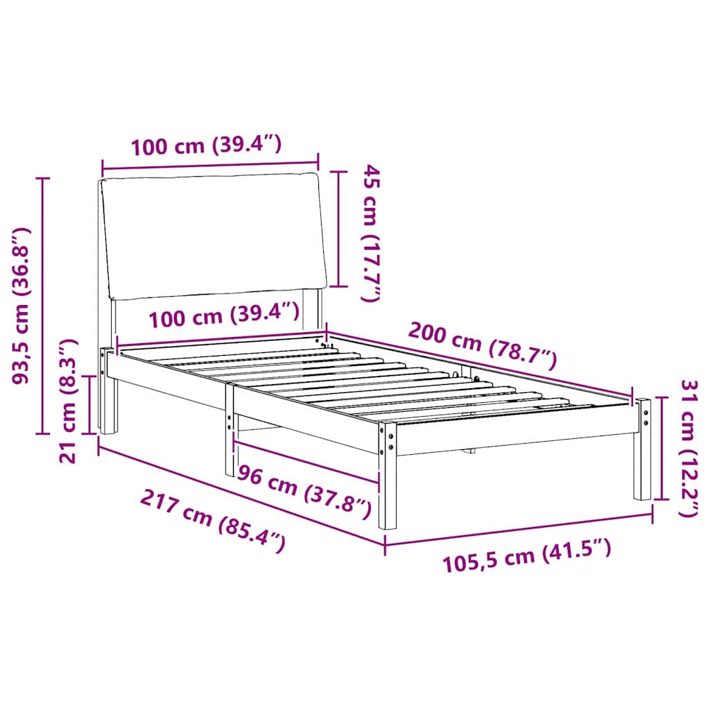 Okvir kreveta s uzglavljem Bijela i svijetlosiva 100 x 200 cm