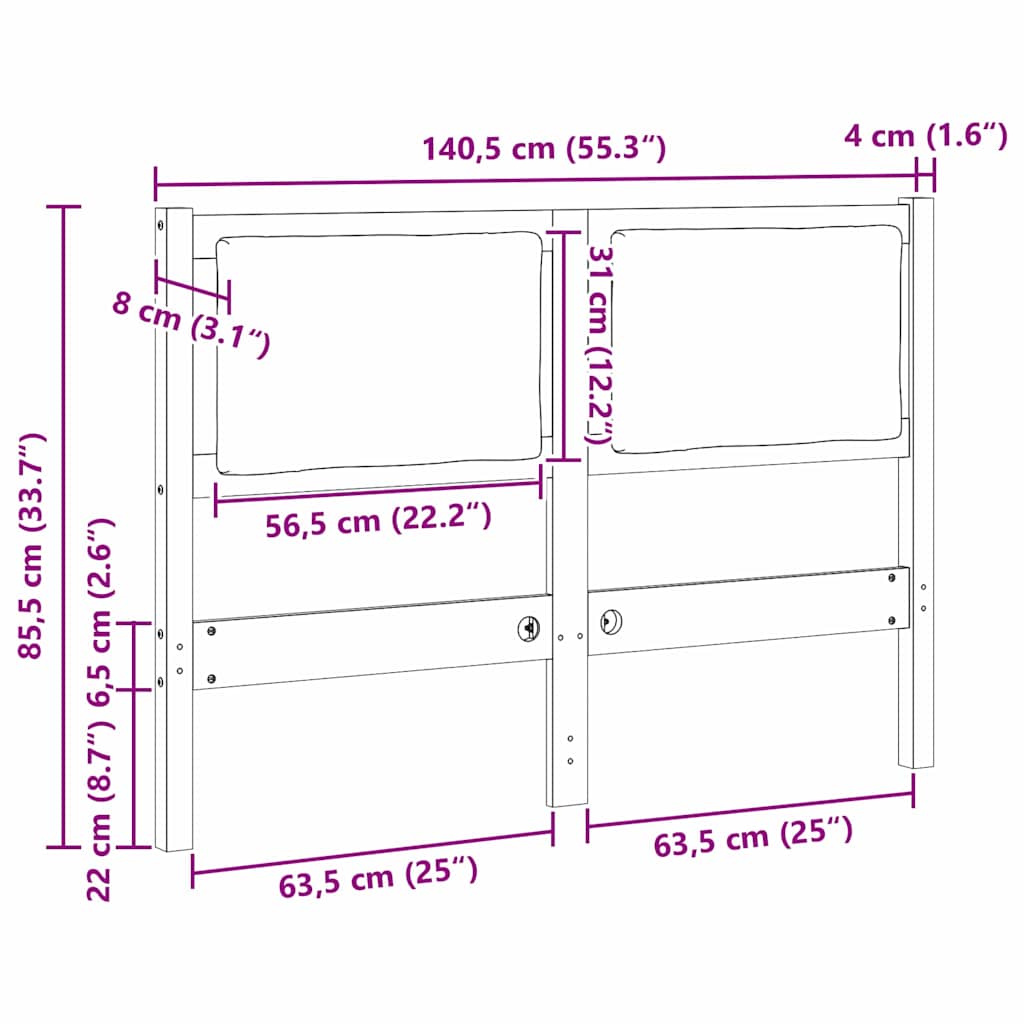 Uzglavlje Ostalo Bijelo 135 cm Masivna borovina