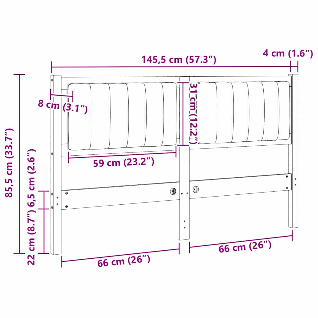 Tapecirani uzglavlje Bijelo 140 cm Čvrsto borovo drvo
