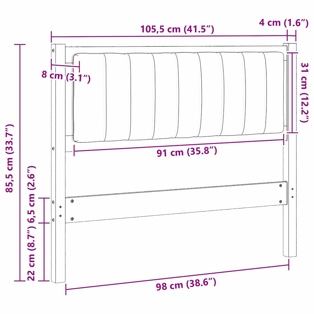 Tapecirani uzglavlje Bijelo 100 cm Čvrsto borovo drvo