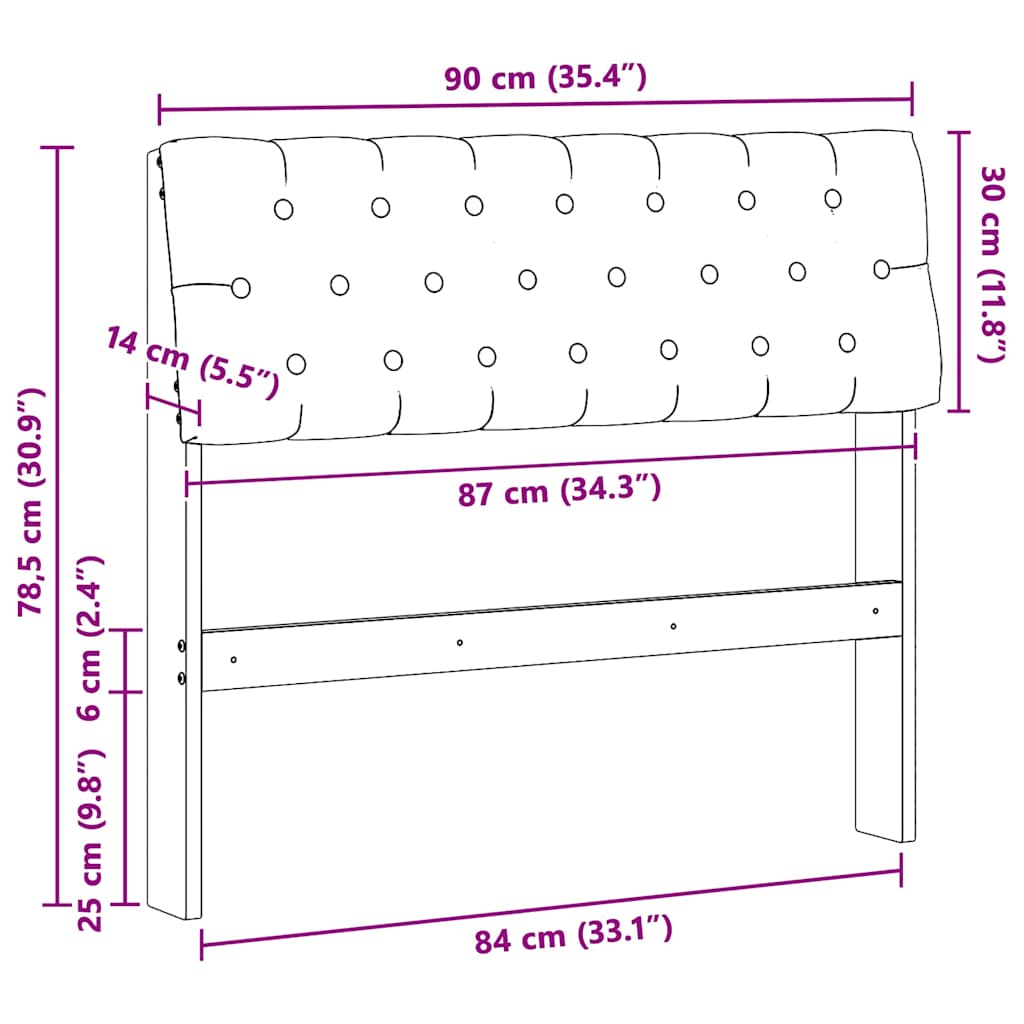 Tapecirani uzglavlje Crna 90 cm Čvrsto borovo drvo