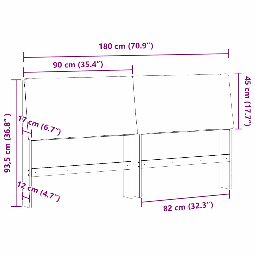 Tapecirani uzglavlje Tamno siva 180 cm Čvrsto borovo drvo