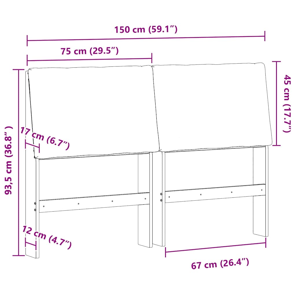 Tapecirani uzglavlje Tamno siva 150 cm Čvrsto borovo drvo