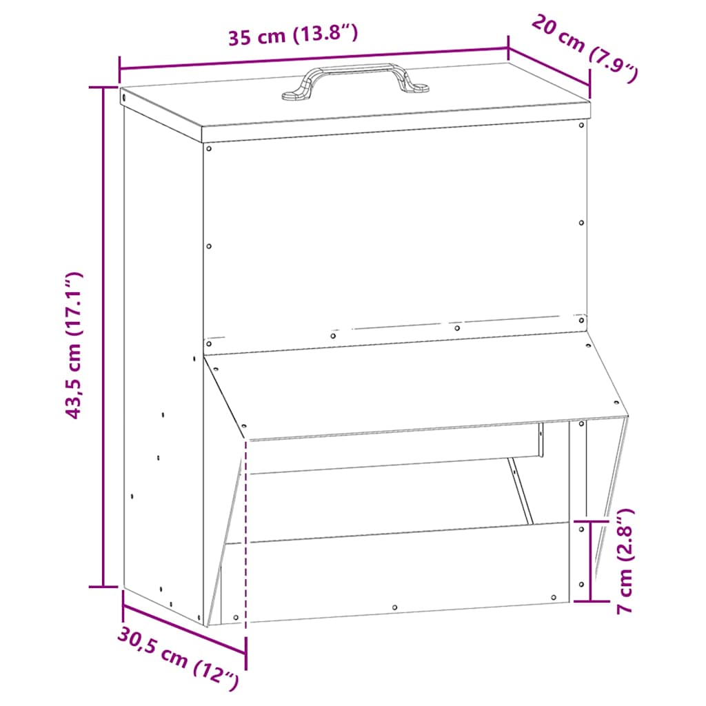 Hranilica za piliće Crna 20 x 25 x 35 cm Hladno valjani čelik