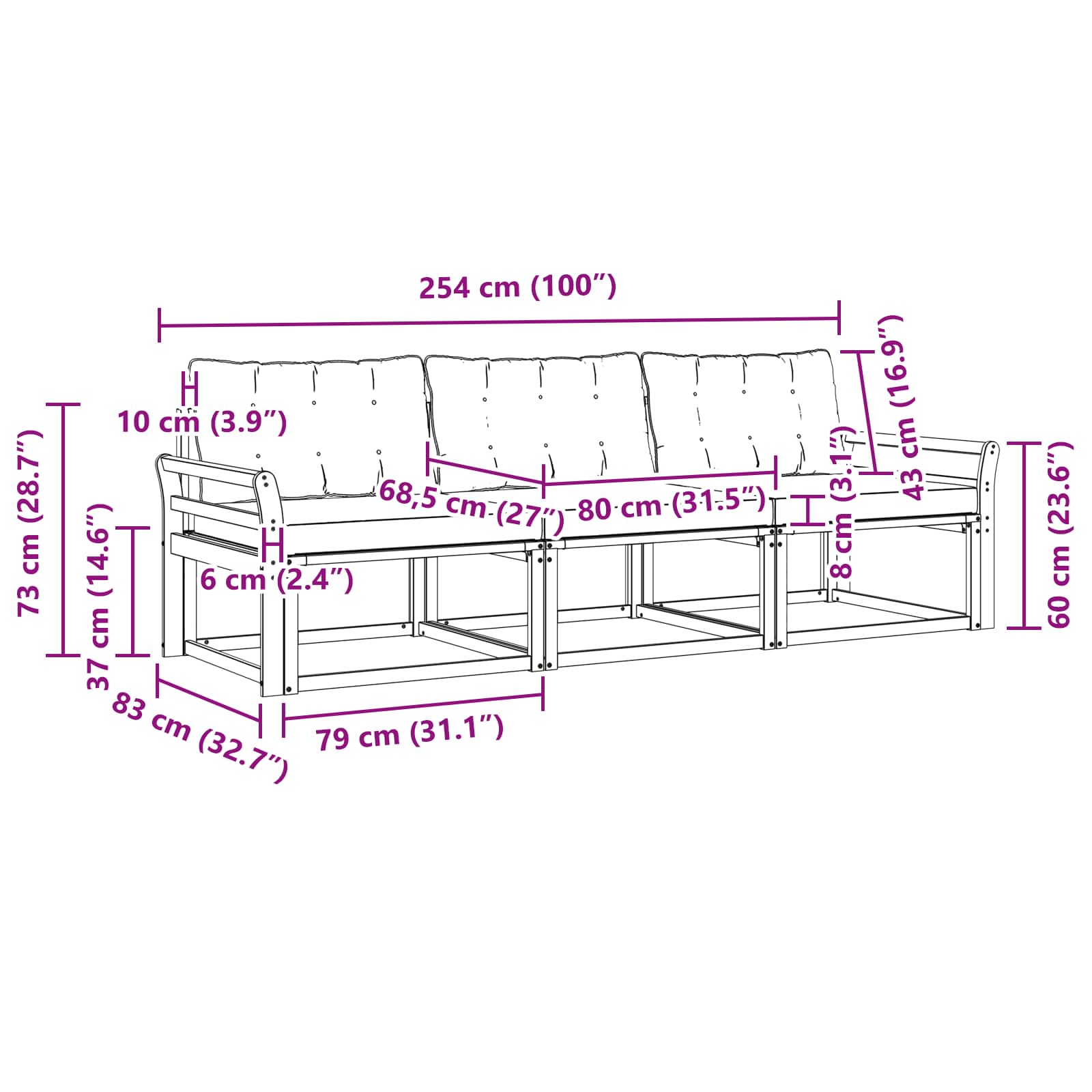 Set vanjskih sofa s jastukom 3 pcs Bijela i bež