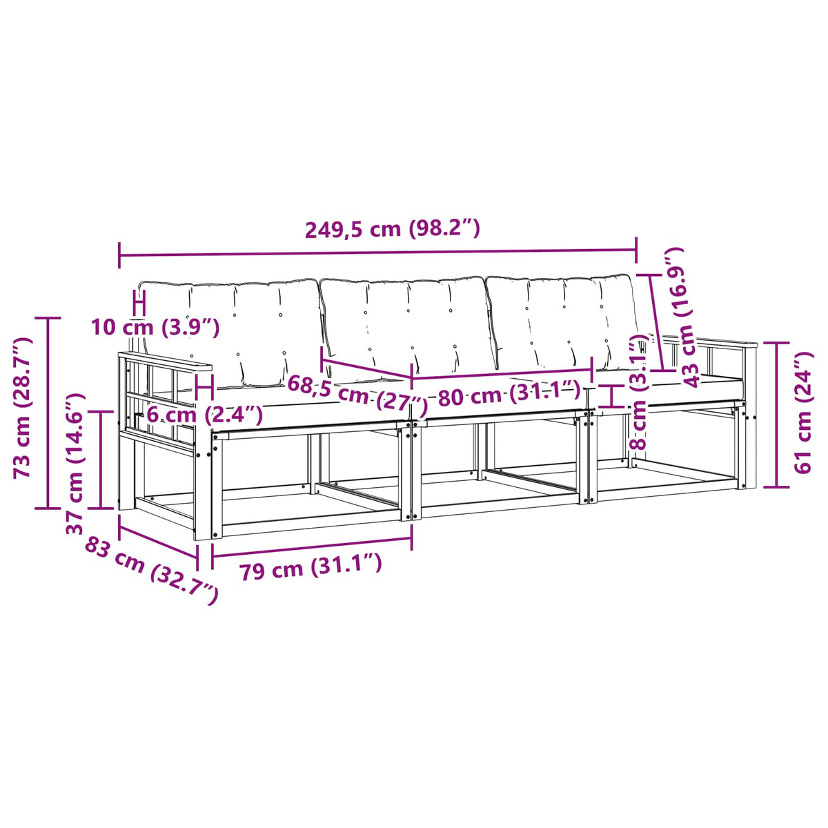 Set vanjskih sofa 3 kom. Bijela i krem