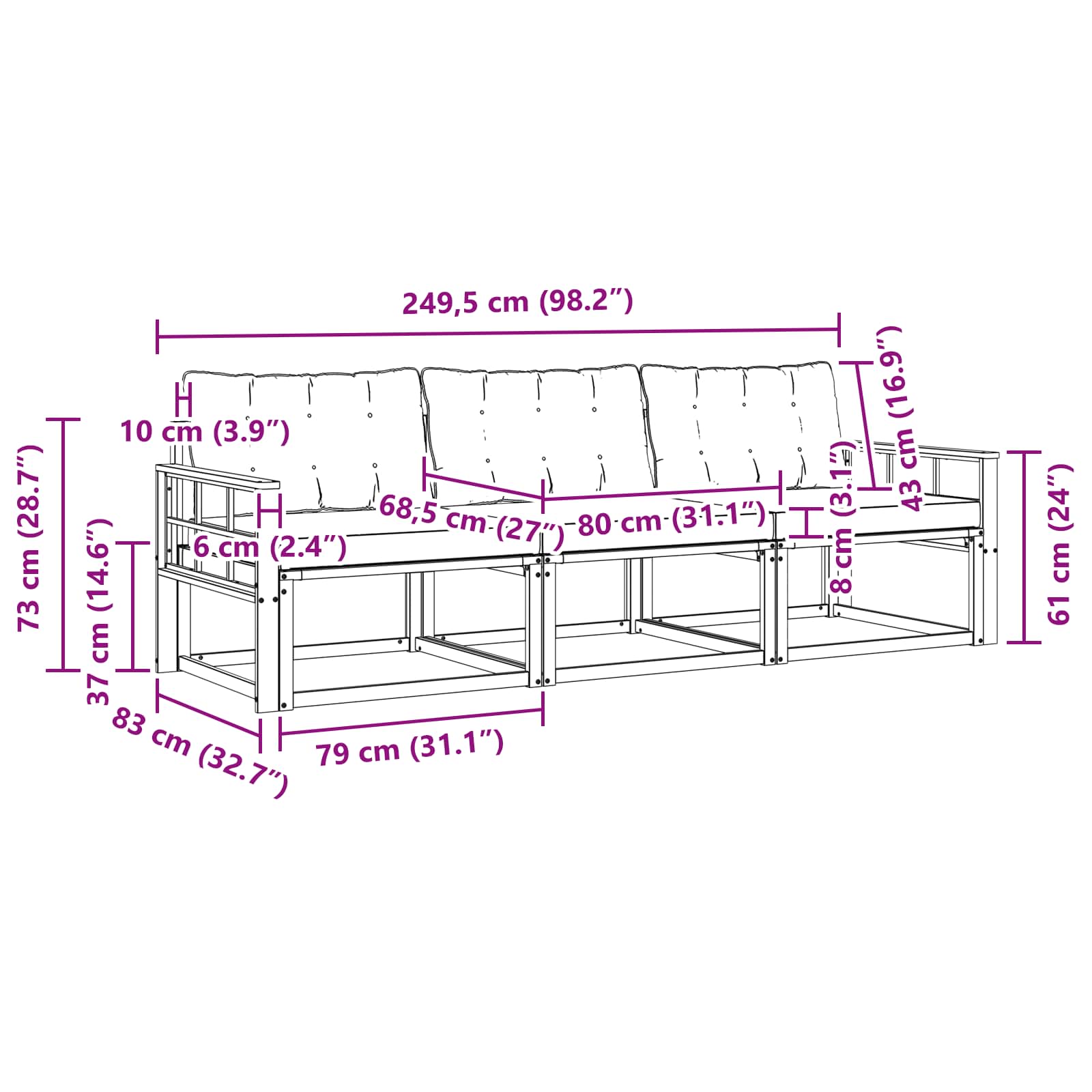 Set vanjskih sofa s jastukom 3 pcs Bijela i svjetlosiva