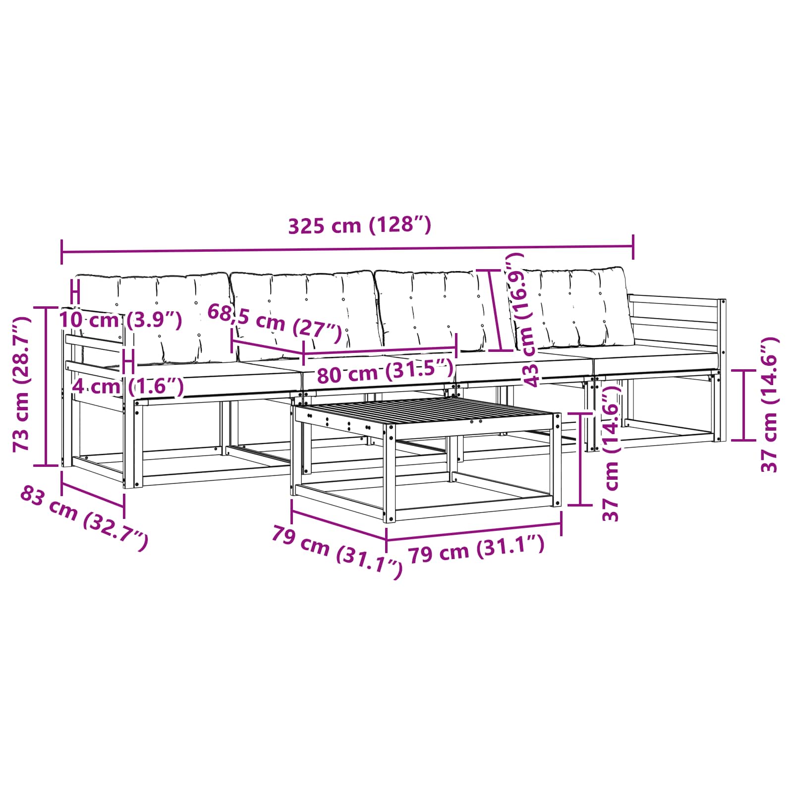 Set vanjskih sofa 5 pcs Bijela i svjetlosiva 79 x 79 x 37 cm