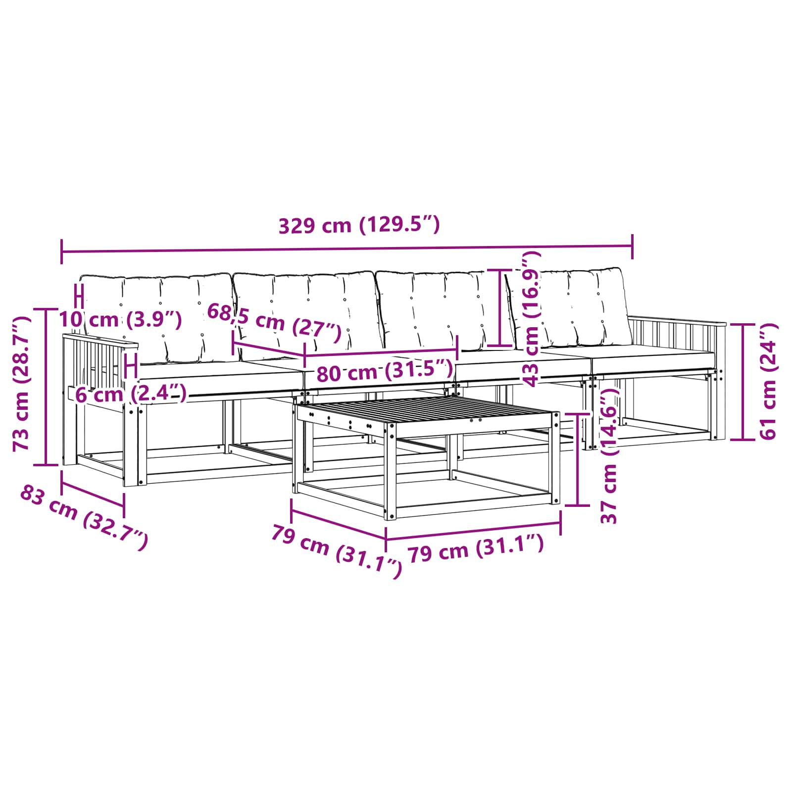 Set vanjskih sofa 5 pcs Bijela i svjetlosiva 79 x 79 x 37 cm