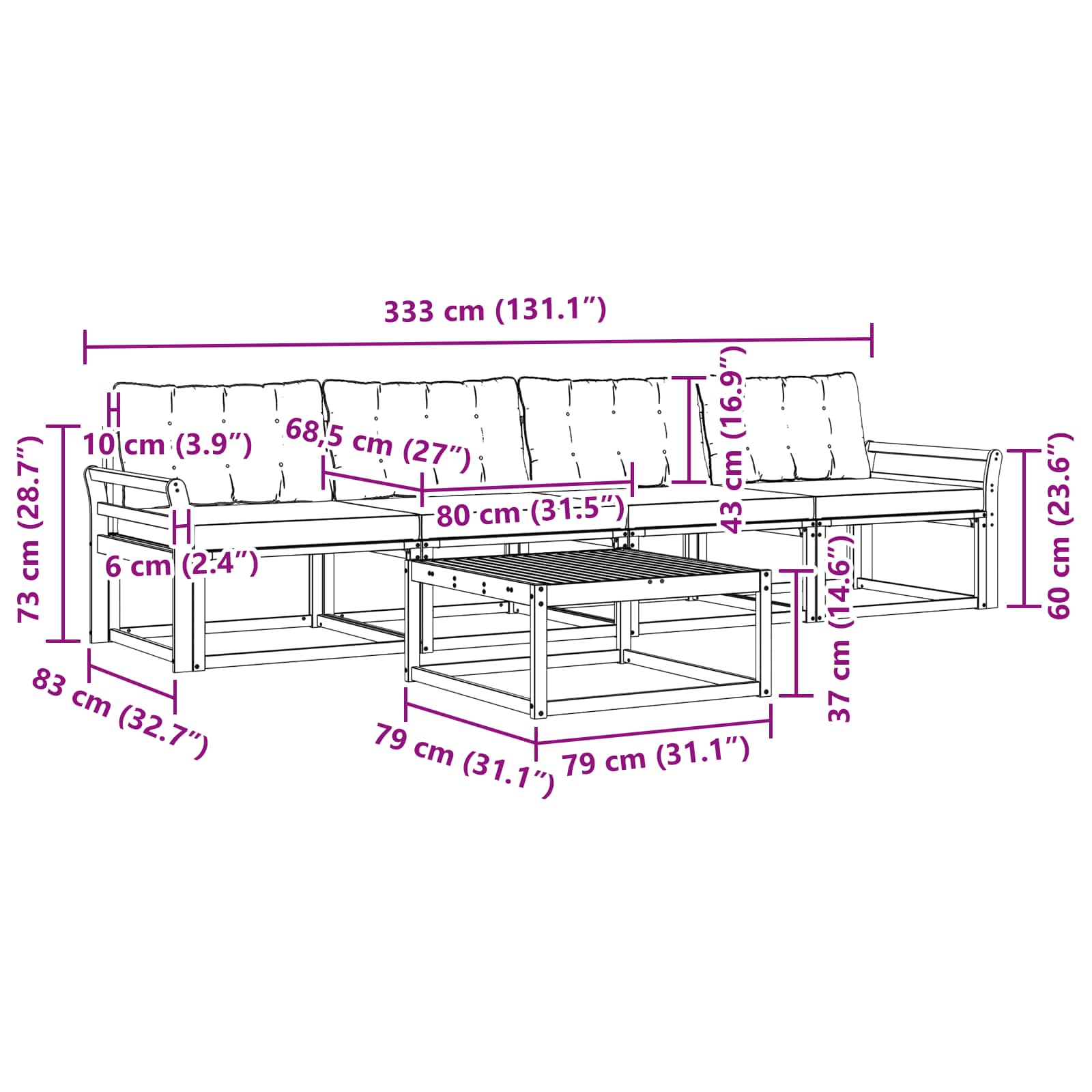 Set vanjskih sofa 5 pcs Bijela i krem