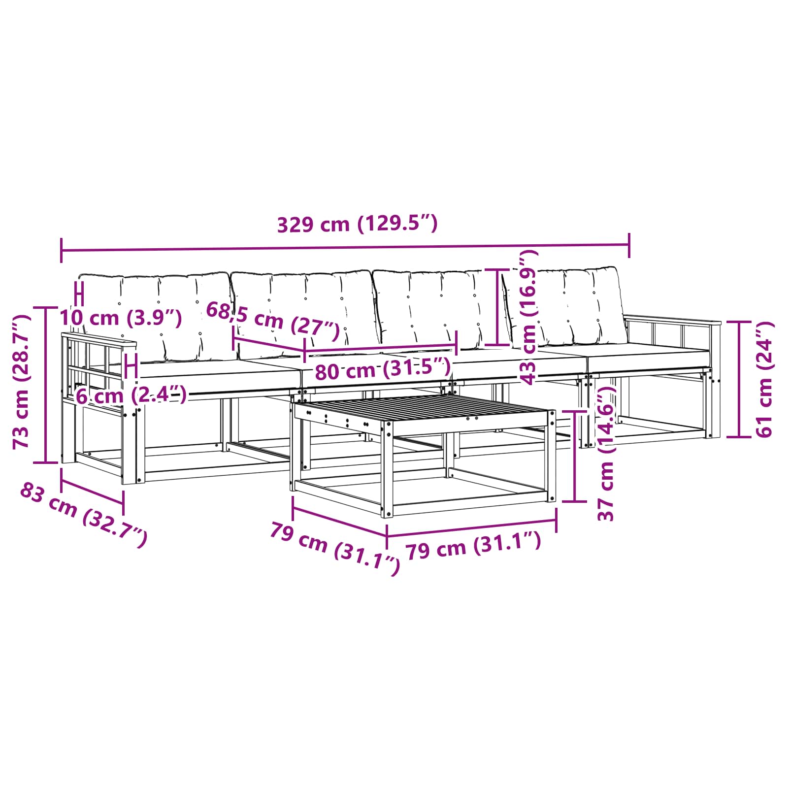 Set vanjskih sofa 5 pcs Bijela i svjetlosiva 79 x 79 x 37 cm