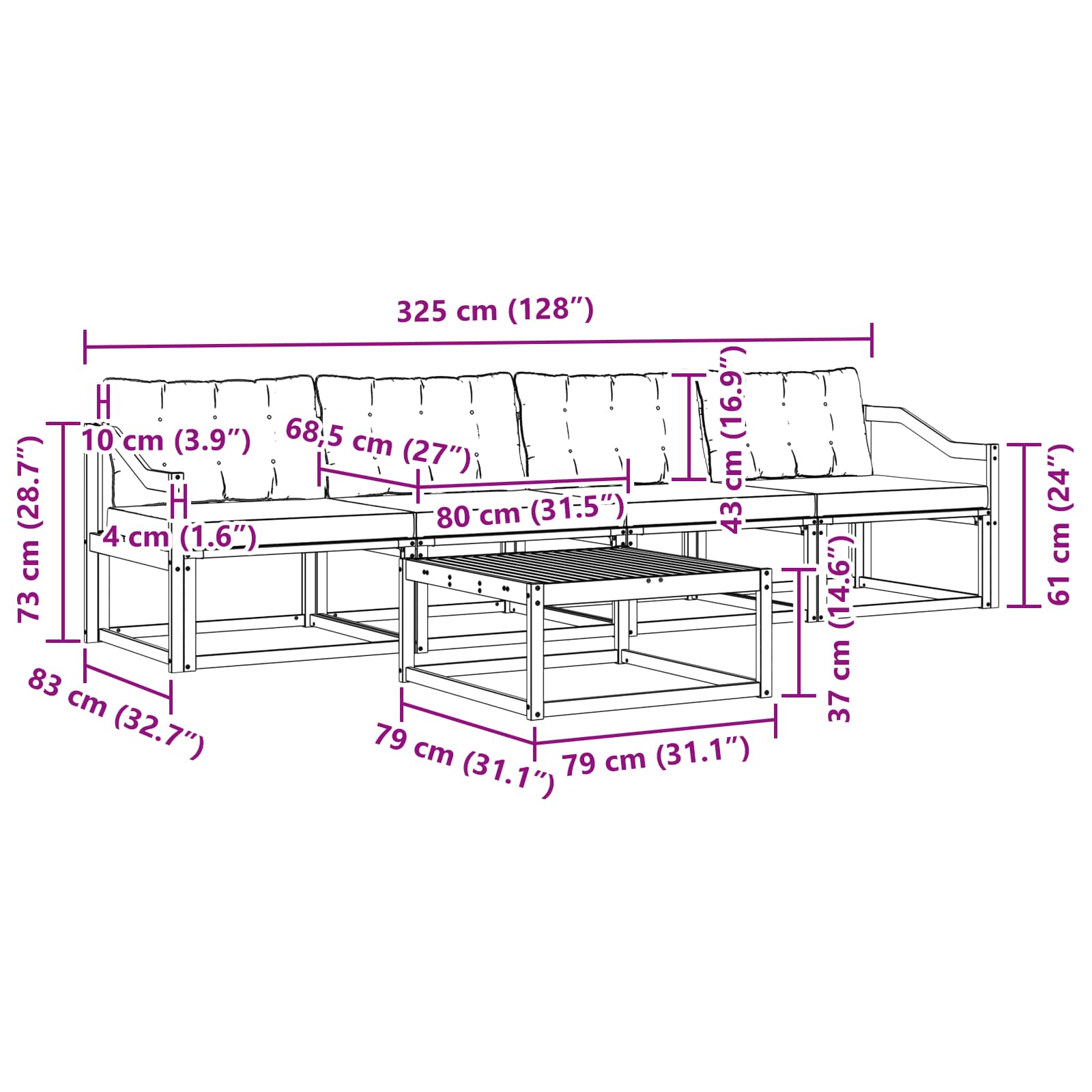 Set vanjskih sofa 5 pcs Bijela i bež 79 x 79 x 37 cm