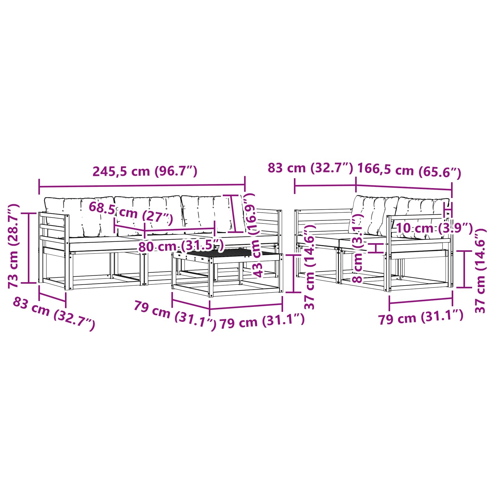 Set vanjskih sofa 6 pcs Bijela i svjetlosiva 79 x 79 x 37 cm