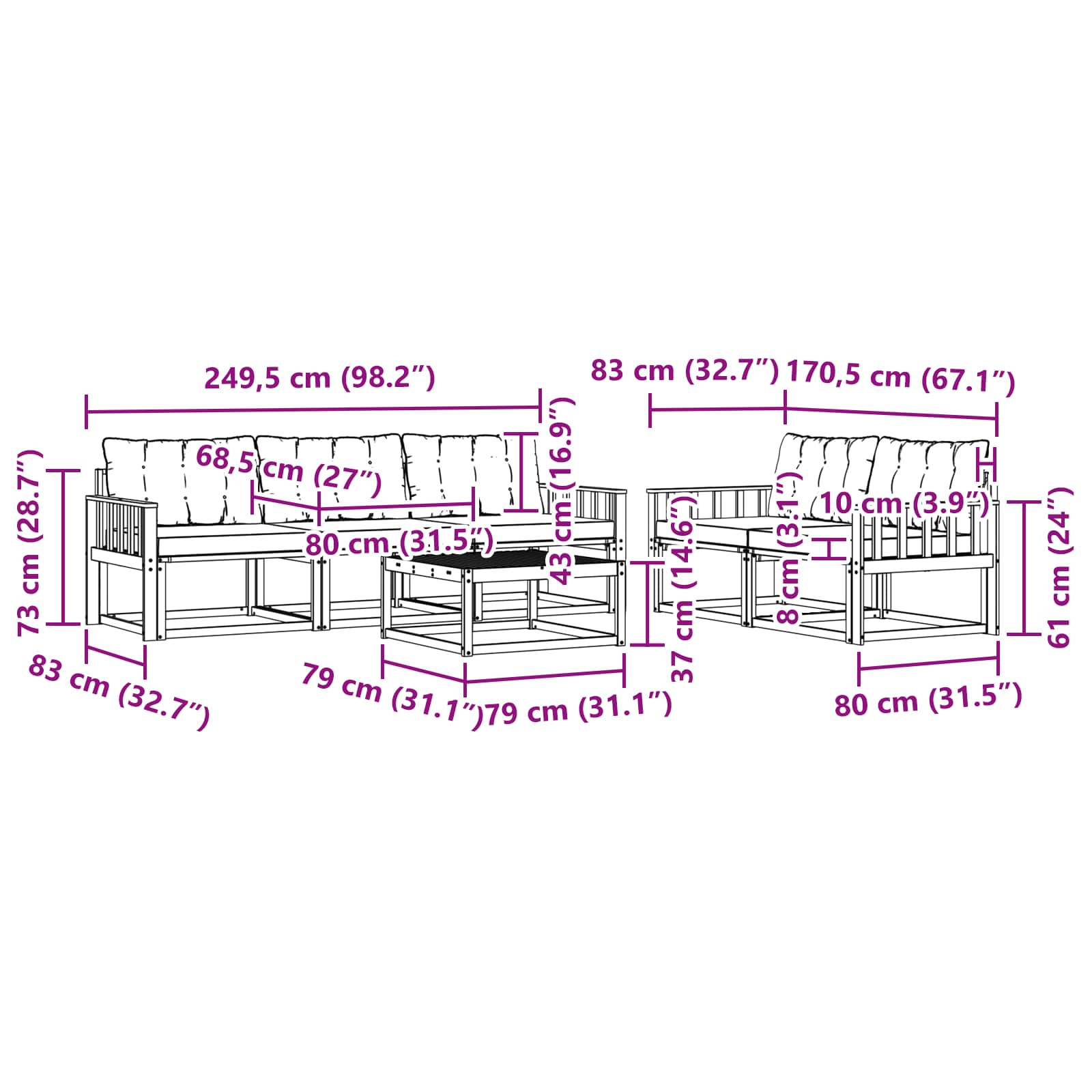 Set vanjskih sofa 6 pcs Bijela i krem 79 x 79 x 37 cm