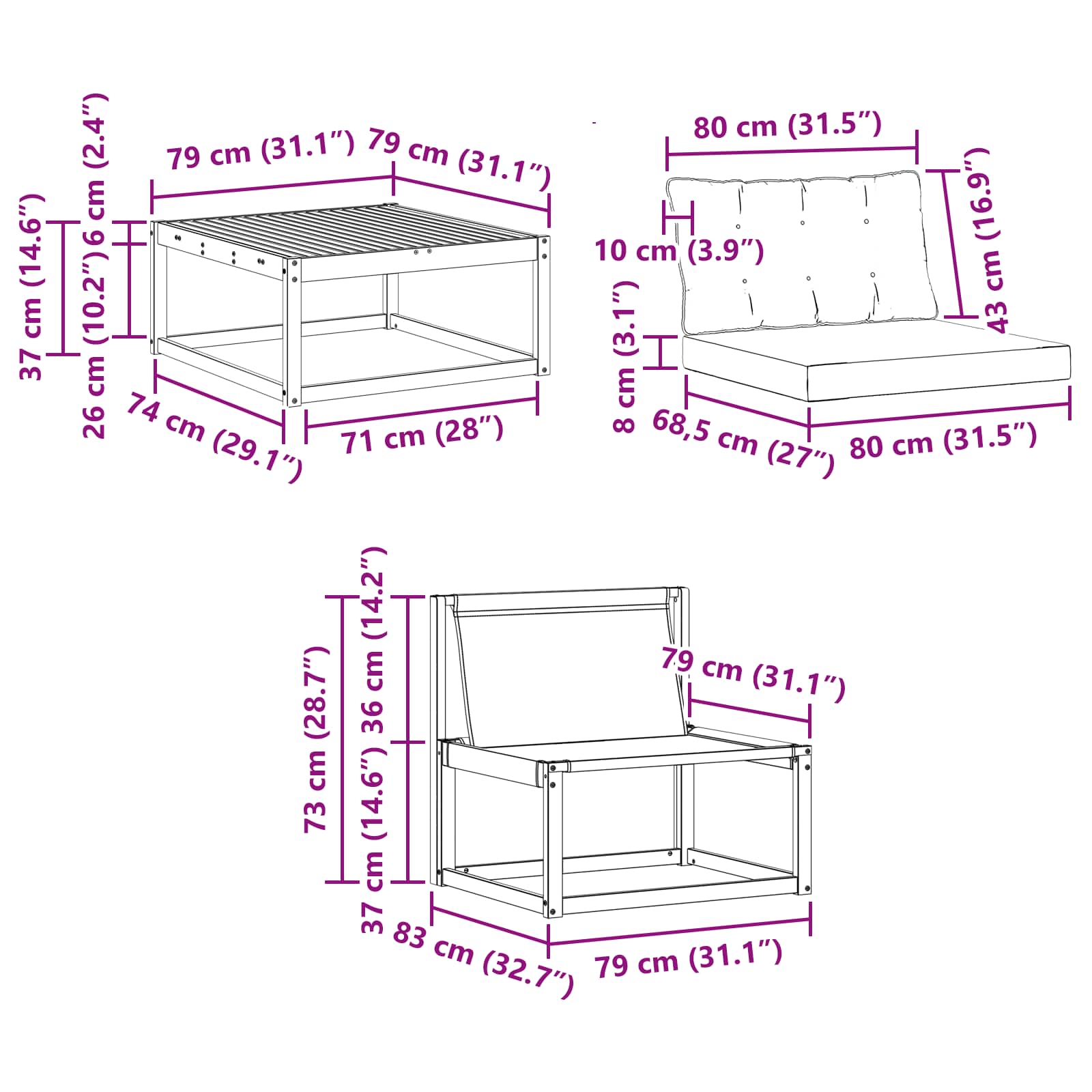 Set vanjskih sofa 6 pcs Bijela i svjetlosiva 79 x 79 x 37 cm