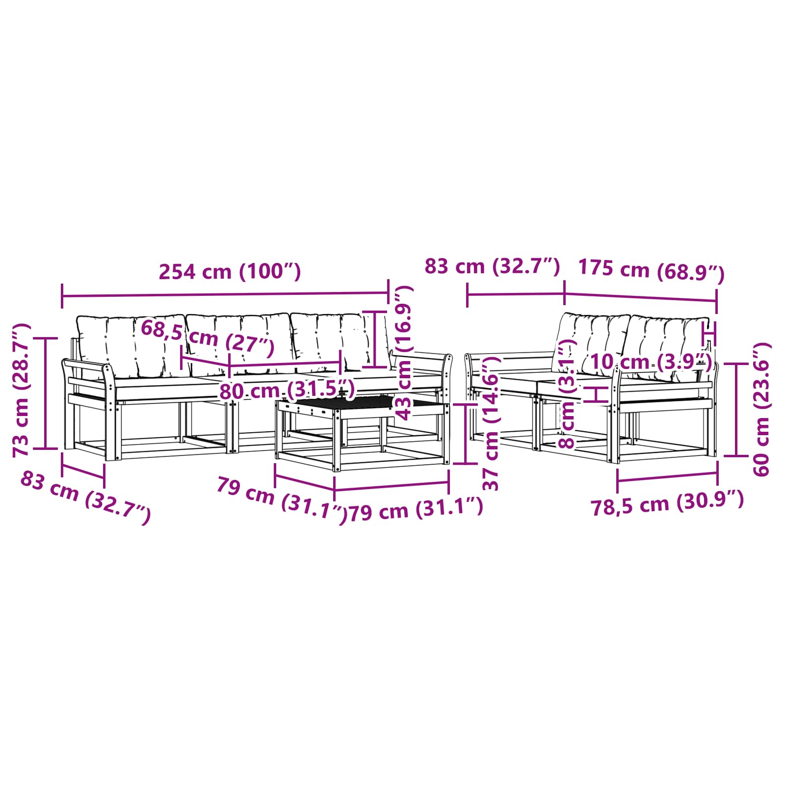 Set vanjskih sofa 6 pcs Bijela i krem 79 x 79 x 37 cm