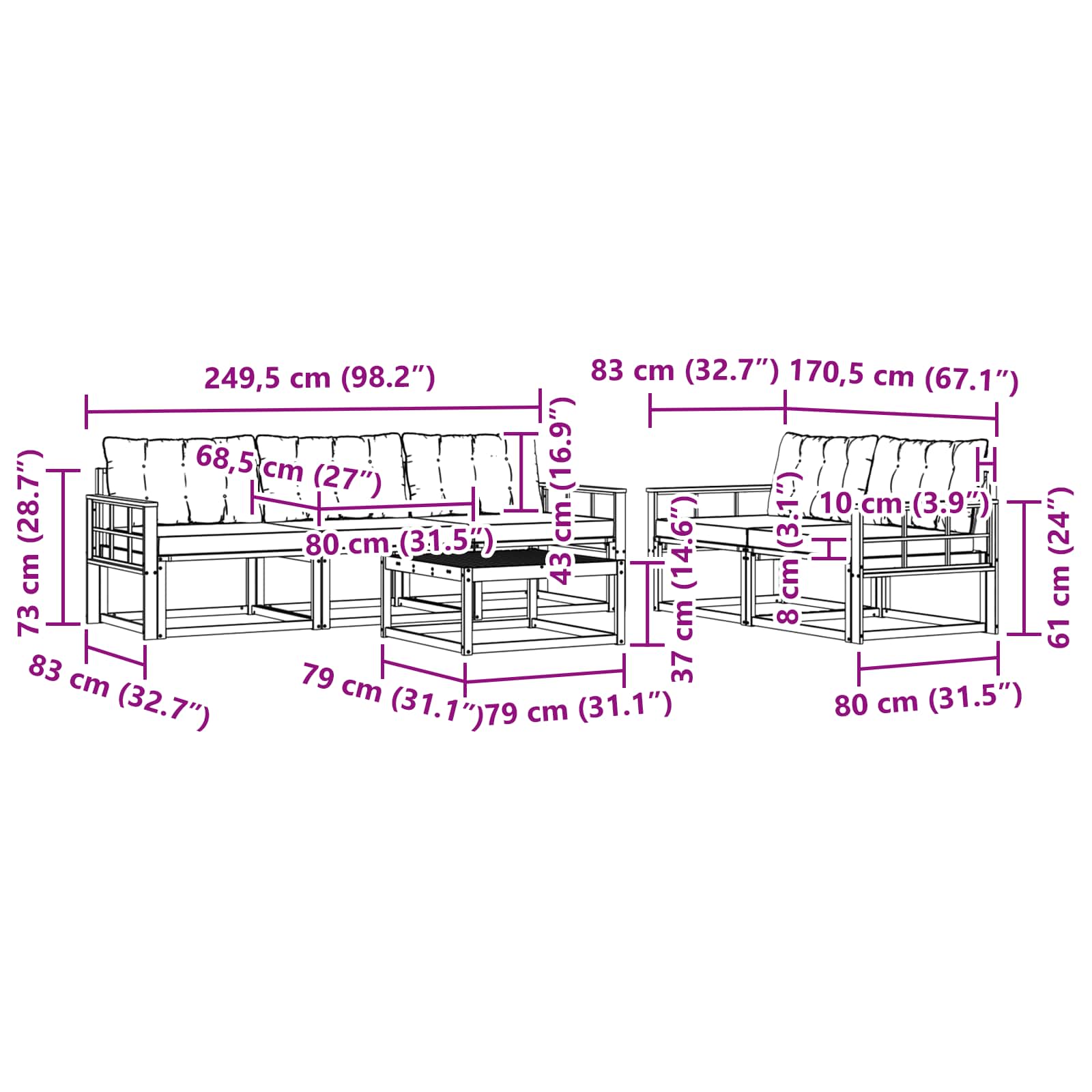 Set vanjskih sofa 6 pcs Bijela i krem 79 x 79 x 37 cm