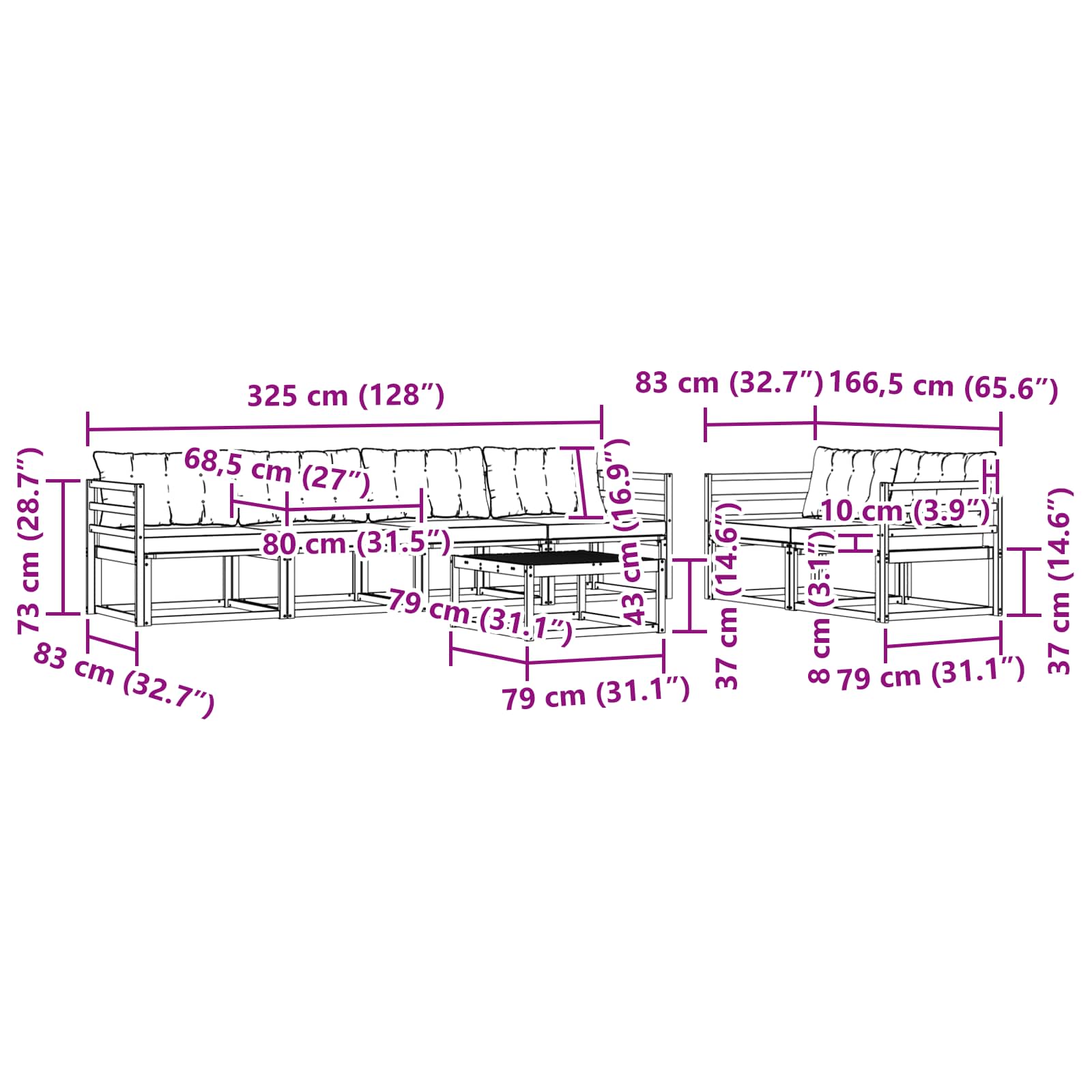 Set vanjskih sofa 7 pcs Bijela i krem 79 x 79 x 37 cm