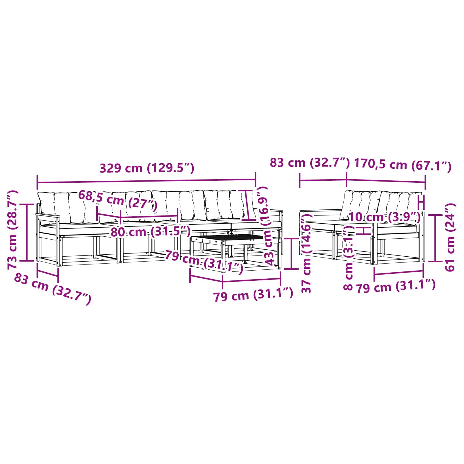 Set vanjskih sofa 7 pcs Bijela i bež 79 x 79 x 37 cm