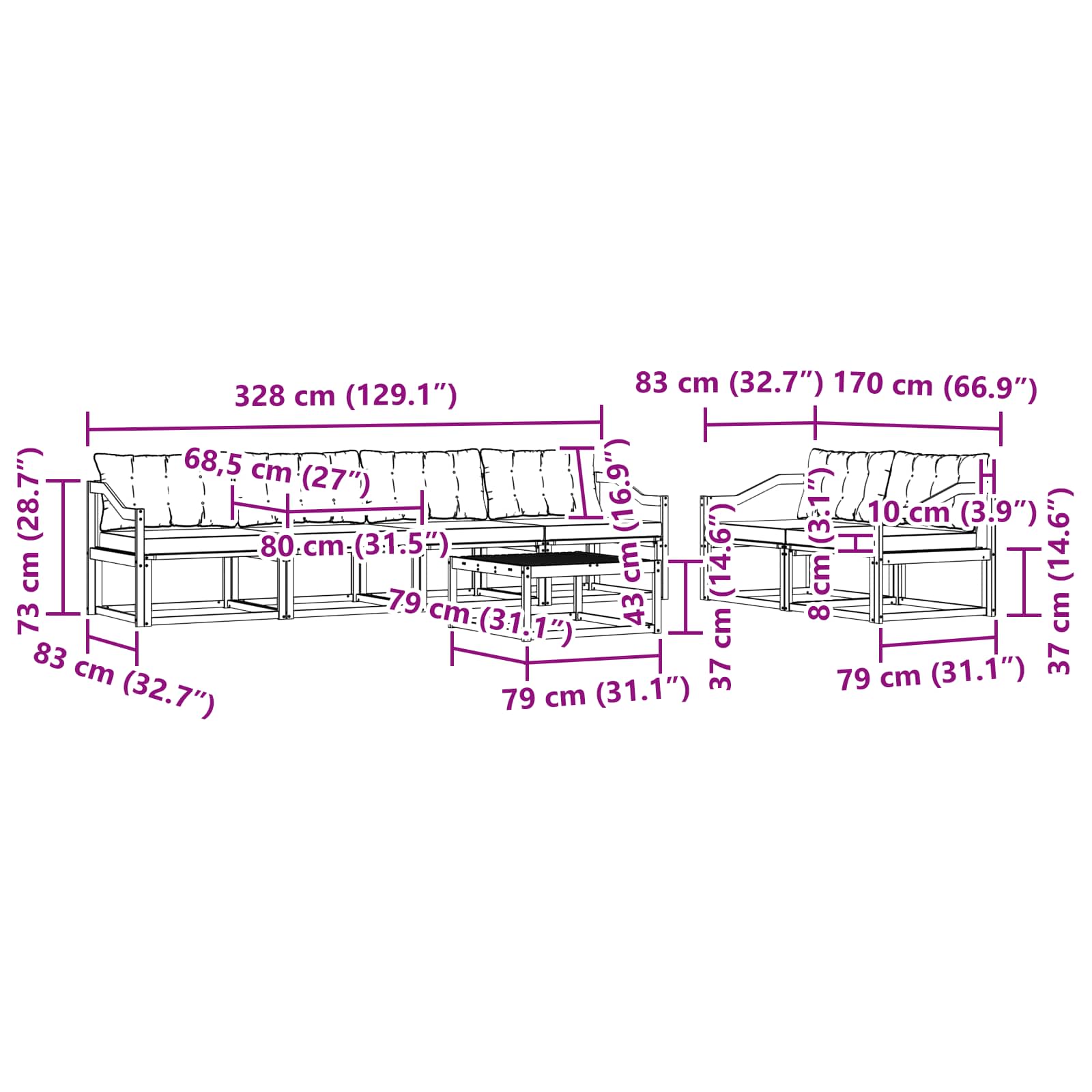 Set vanjskih sofa 7 pcs Bijela i krem 79 x 79 x 37 cm