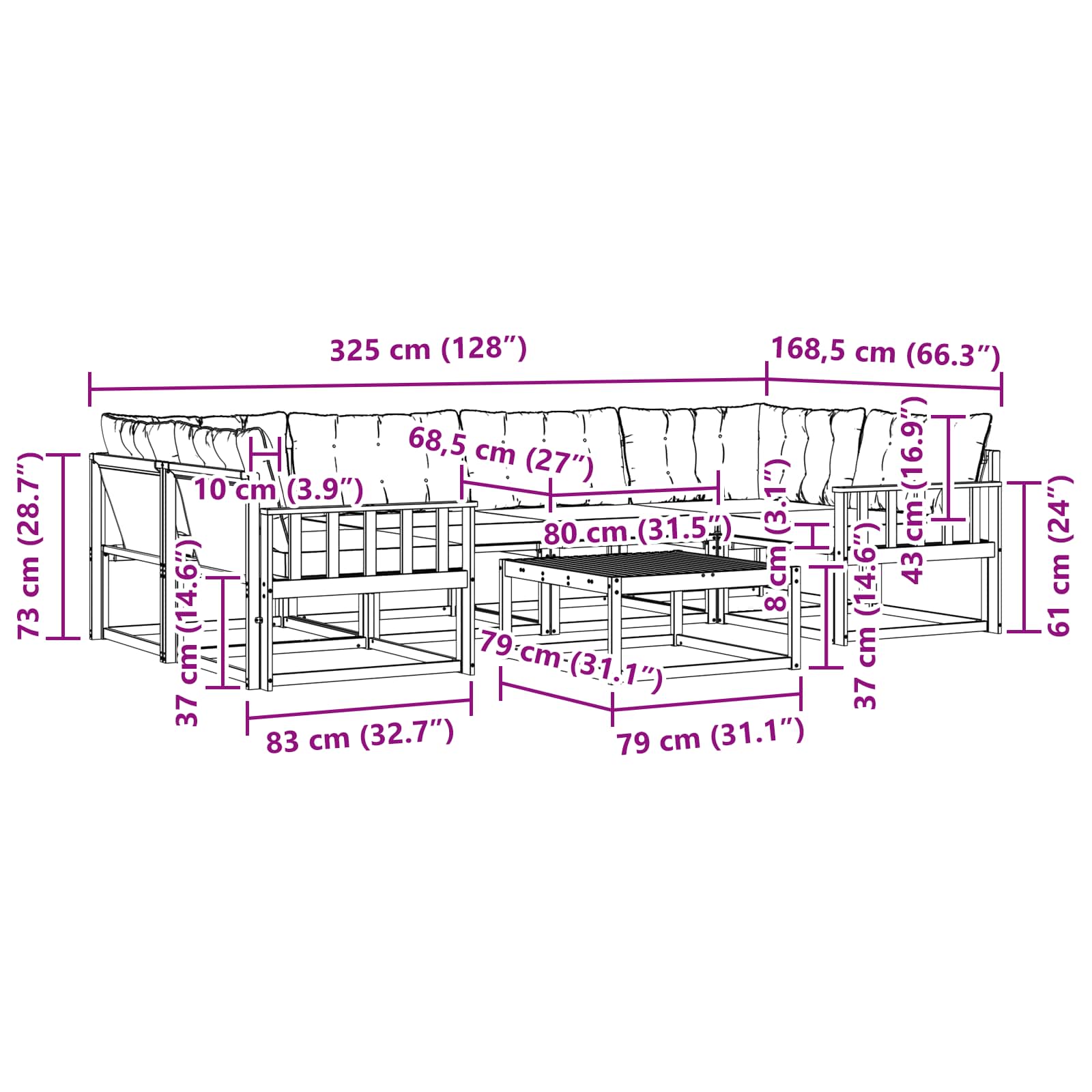 Set vanjskih sofa 7 pcs Bijela i krem 79 x 79 x 37 cm