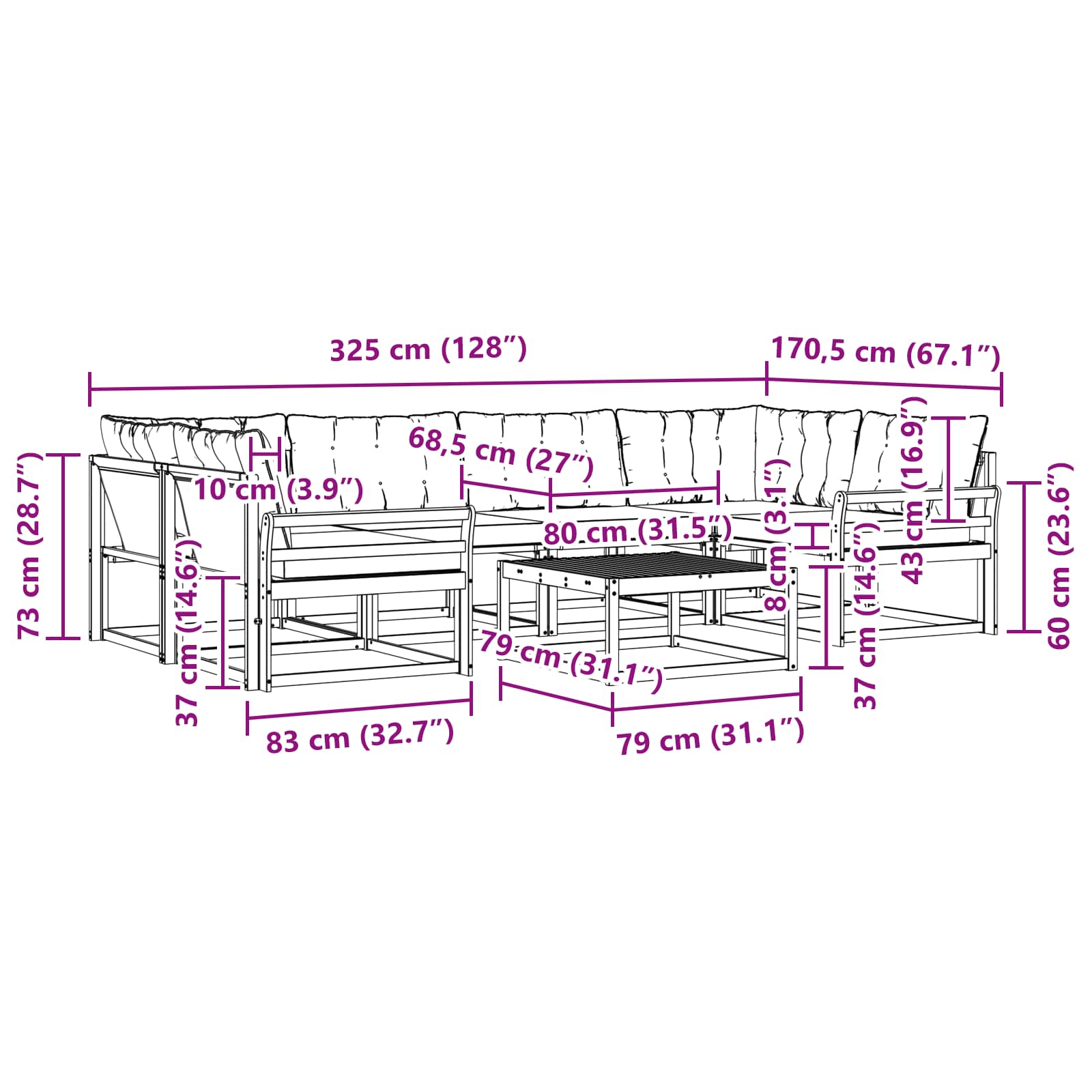 Set vanjskih sofa 7 pcs Bijela i krem 79 x 79 x 37 cm