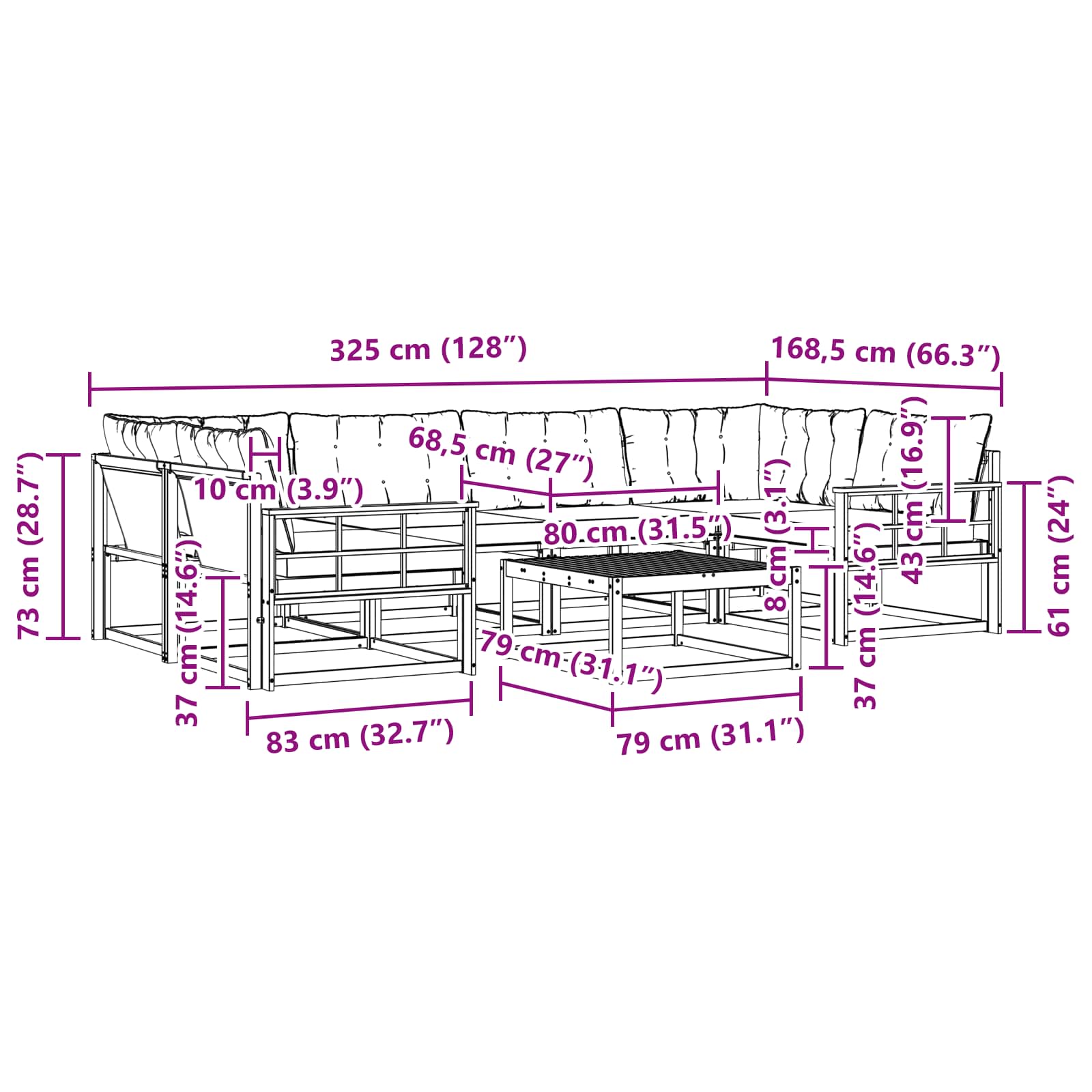 Set vanjskih sofa 7 pcs Bijela i crna 79 x 79 x 37 cm